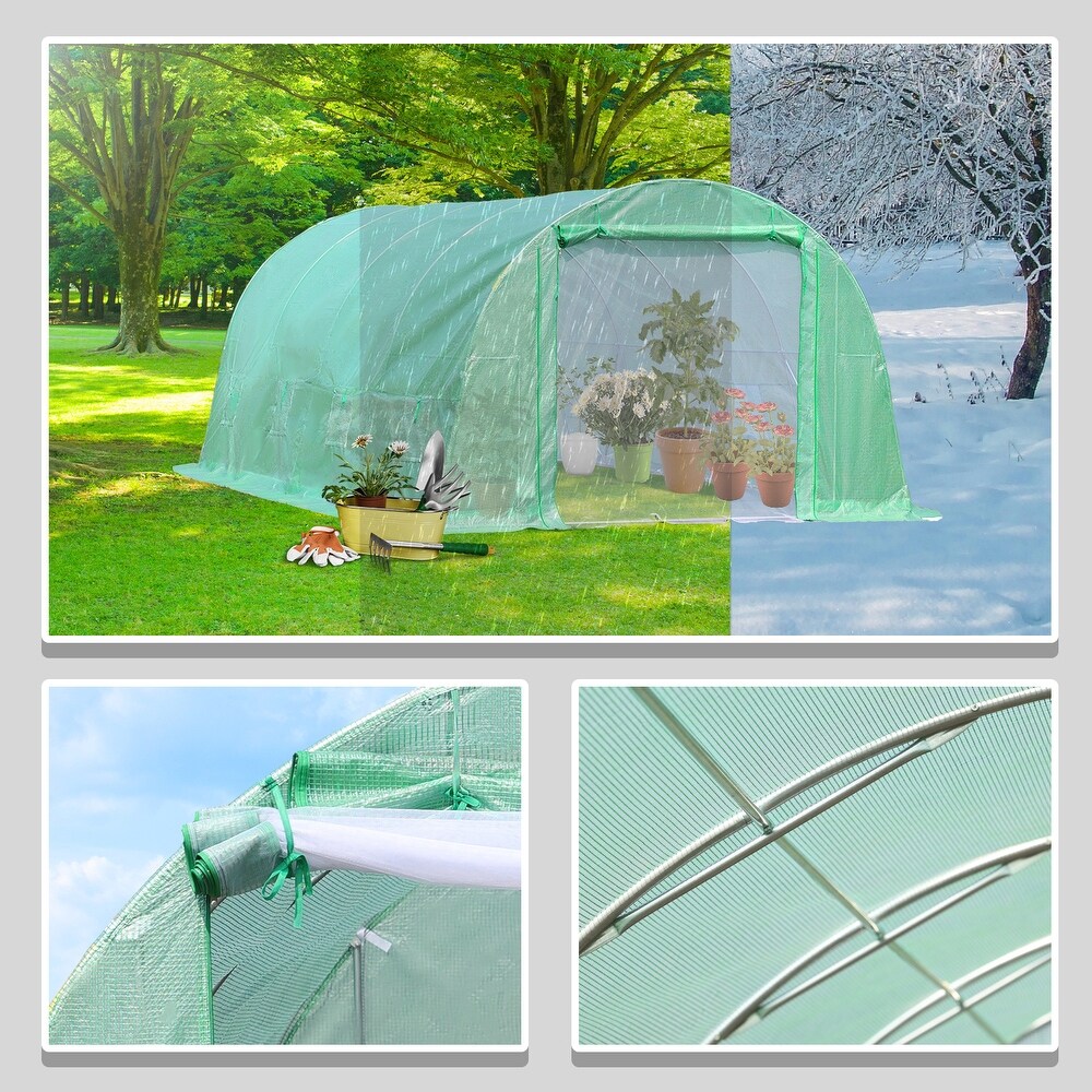 Aoodor Patio Greenhouse Heavy Duty Frame Portable Hot House with 1 Zippered Screen Doors