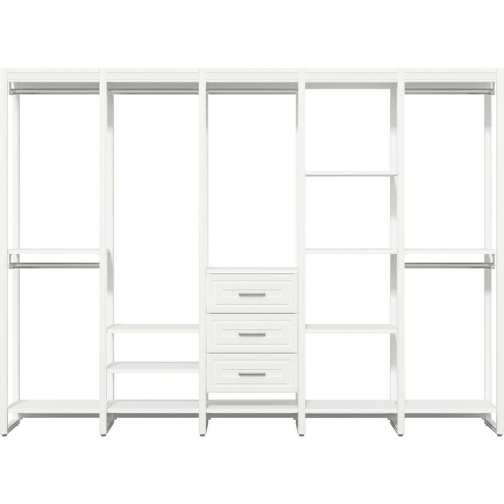 CLOSETS By LIBERTY 113 in. W White Adjustable Tower Wood Closet System with 3 Drawers and 18 Shelves HS74567-RW-10