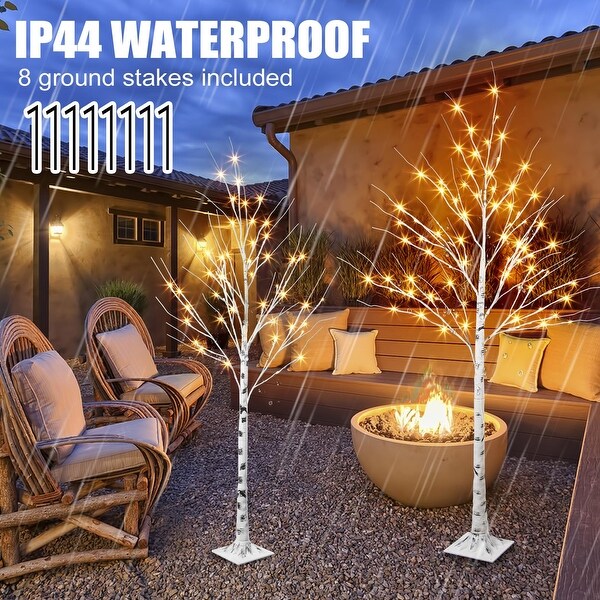 2Pcs 5and6Ft Lighted Birch Tree，Prelit Artificial Twig Tree，Lights with Dimmable and Timer，LED Tree for Yard Xmas Decor