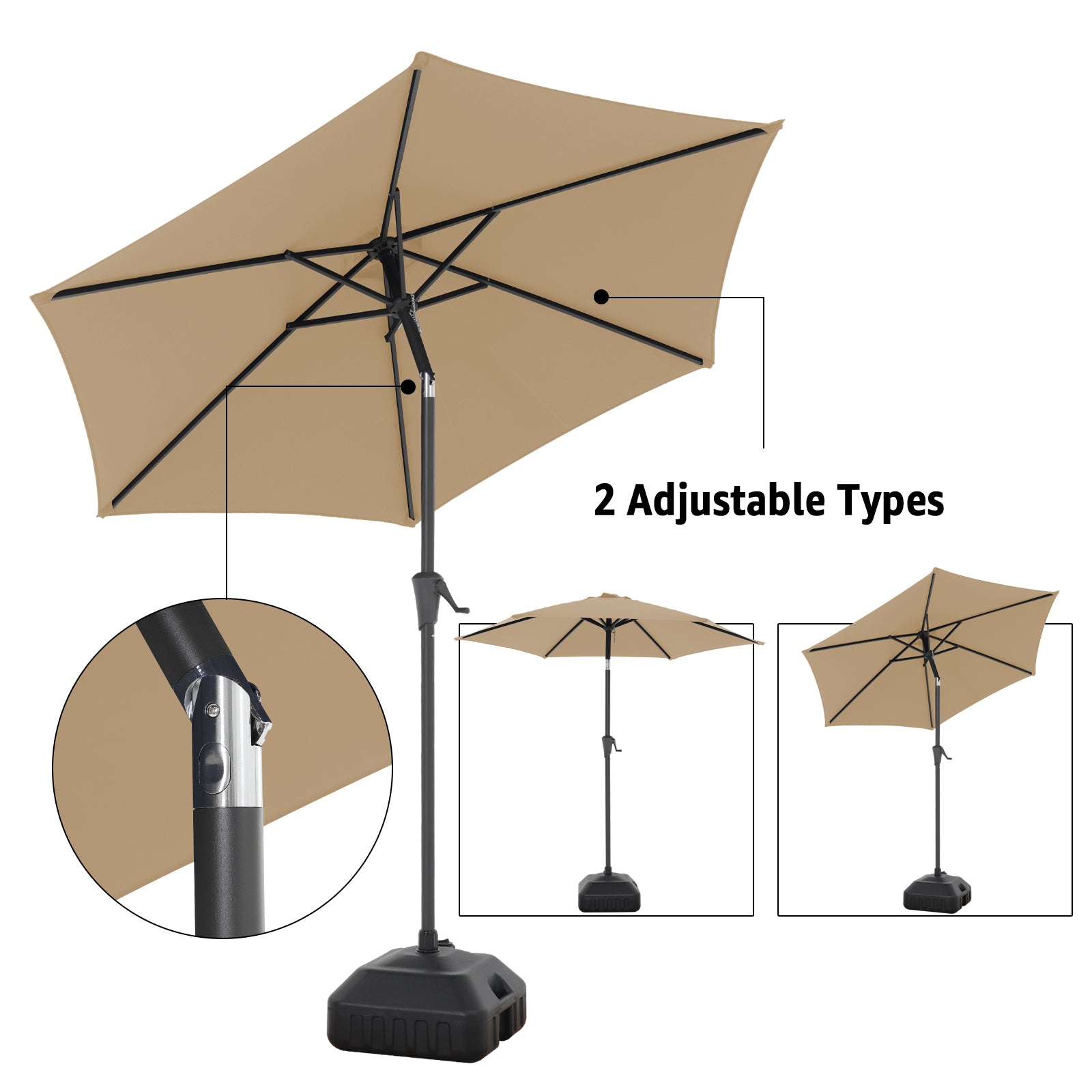 7.5 ft Patio Umbrella Outdoor Table Market Umbrella with Push Button Tilt and Crank, 6 Ribs, Beige