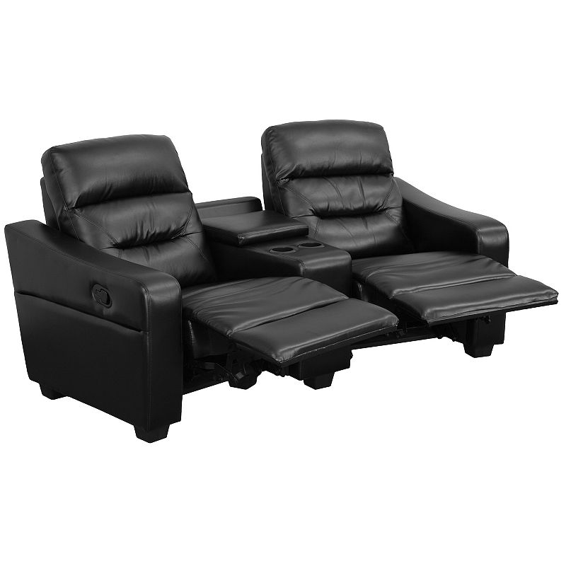 Emma and Oliver Brown LeatherSoft 2-Seat Reclining Theater Unit-Cup Holders