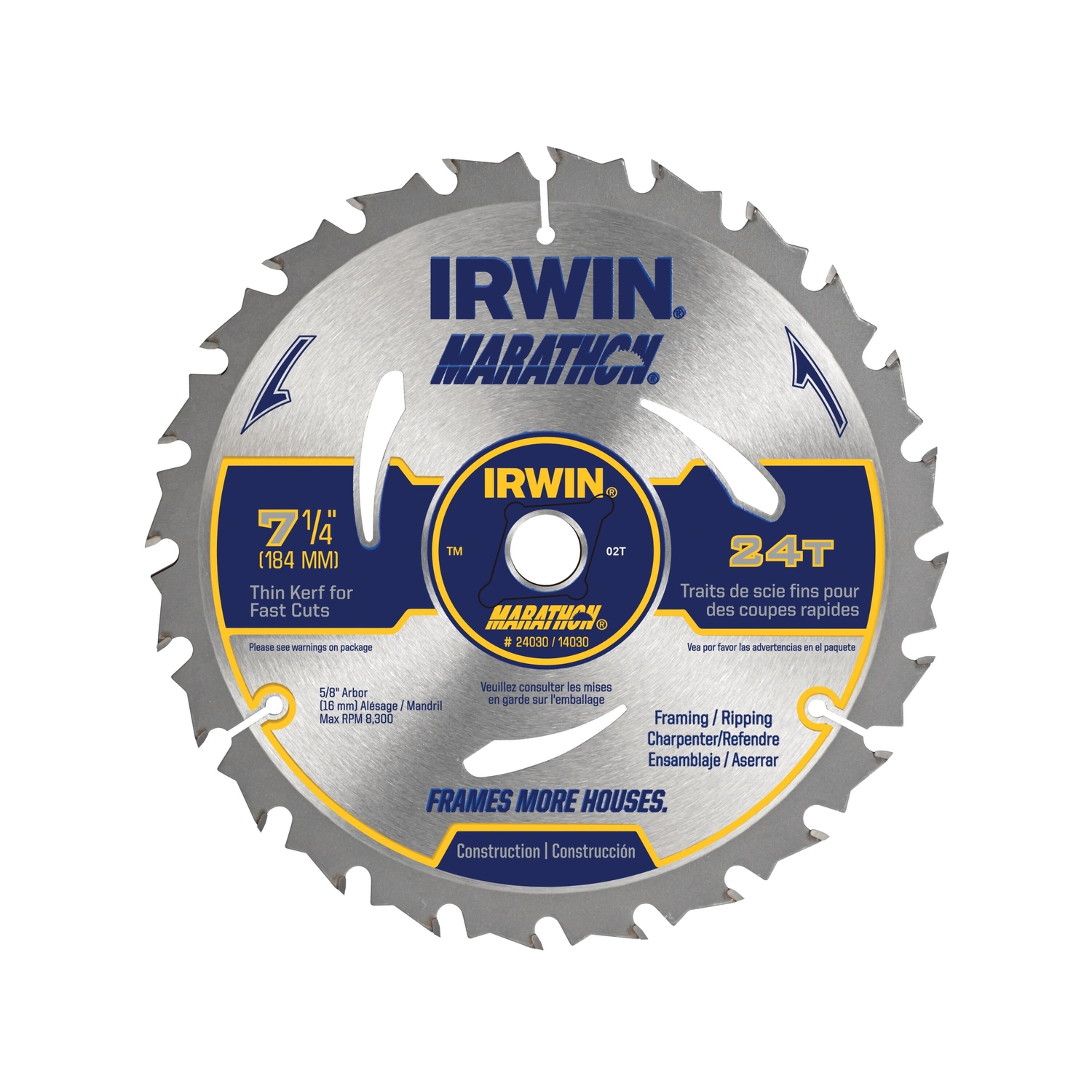 Irwin Marathon 7-1/4 in. D X 5/8 in. Carbide Circular Saw Blade 24 teeth 1 pk