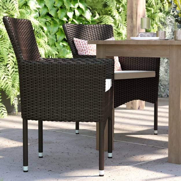 Flash Furniture Maxim Modern Wicker Patio Armchairs For Deck Or Backyard Fade And Weather resistant Frames And Cushions