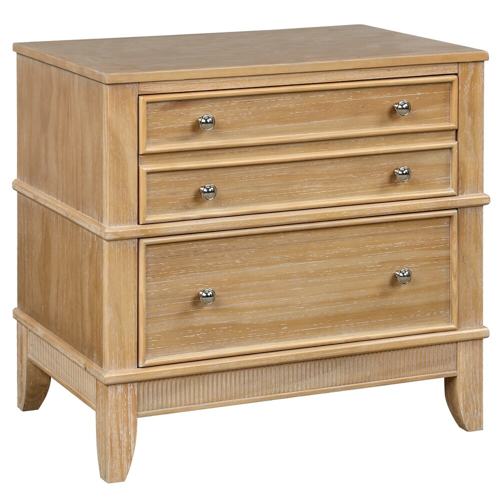 Hazel Bedroom 3 Drawer Nightstand with Natural Finish Solid Pine Wood