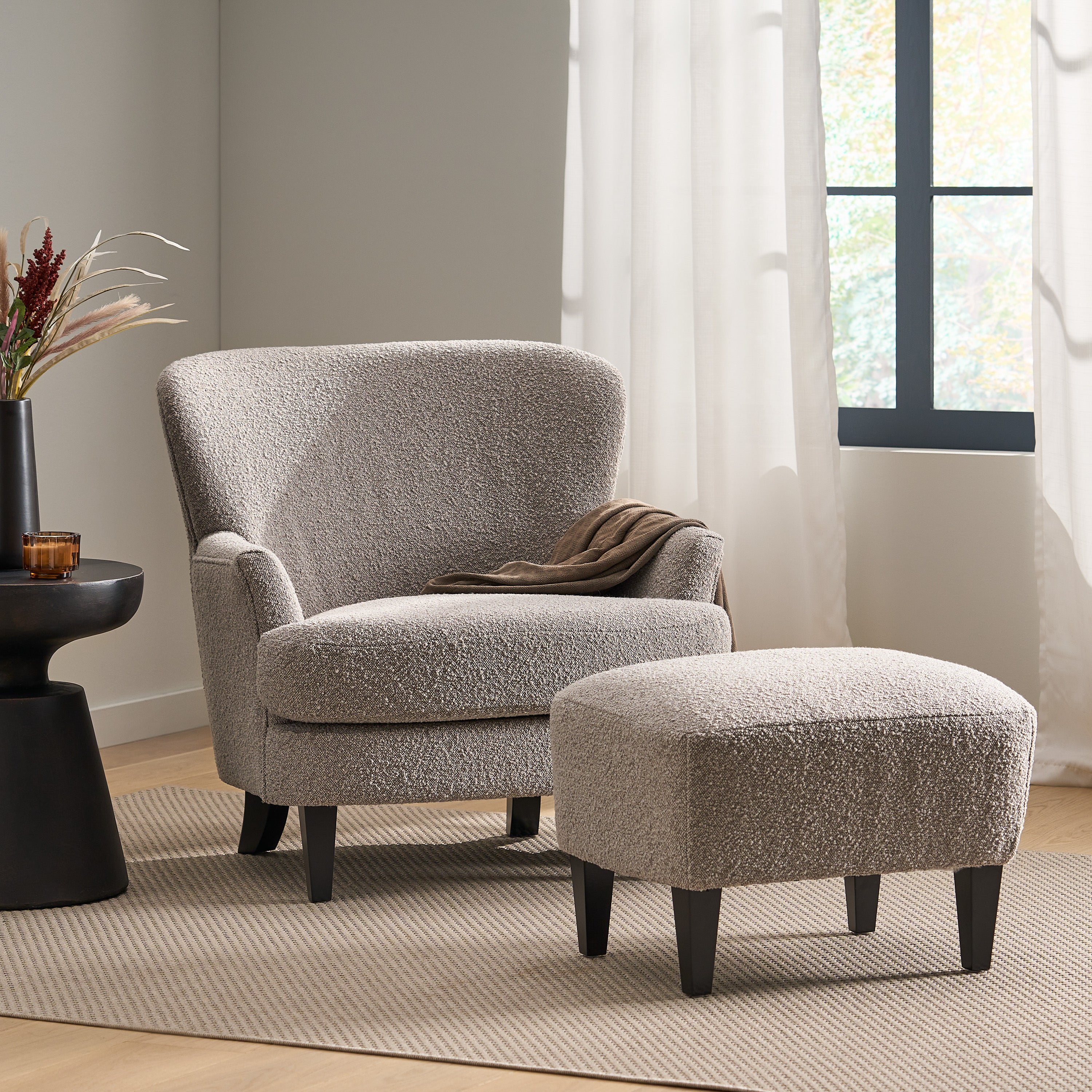 Gerald Boucle Upholstered Club Chair and Ottoman Set