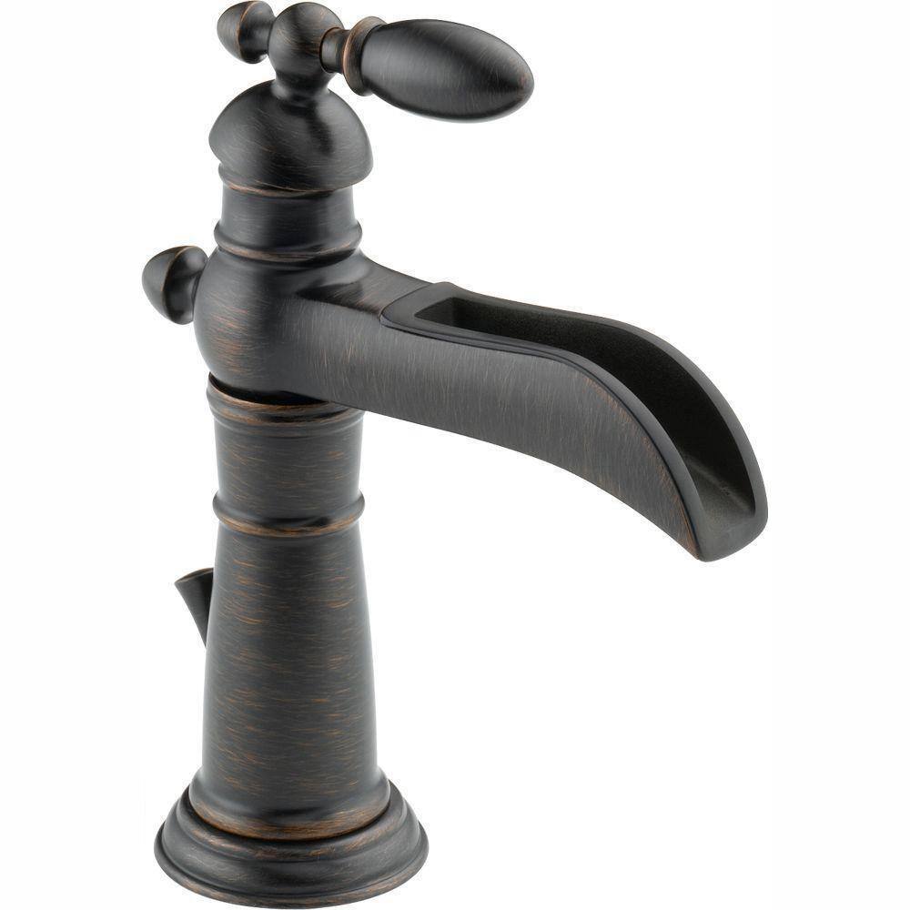 Delta Victorian Single Hole Single-Handle Open Channel Spout Bathroom Faucet with Metal Drain Assembly in Venetian Bronze 554LF-RB