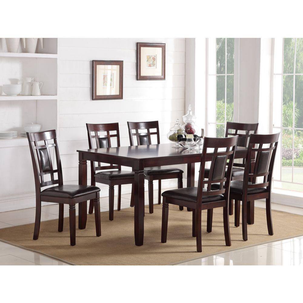 Benjara Modish Espresso Brown Rubber Wood 7 Piece Dining Set BM167136