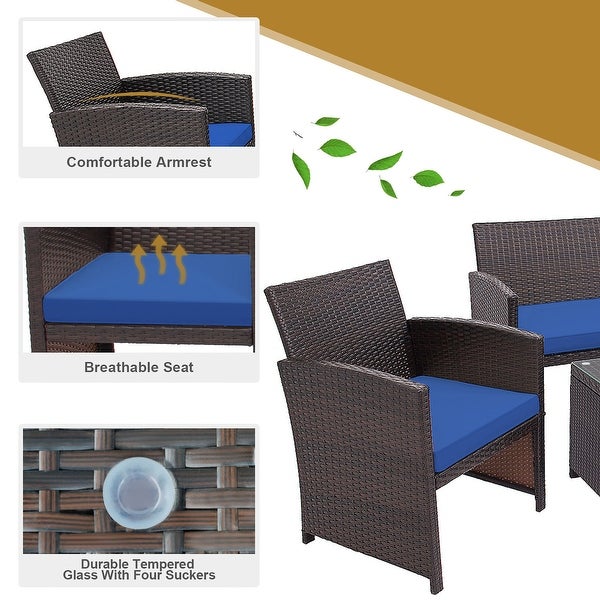 4 PCS Outdoor Rattan Furniture Set w/ Cushioned Chair and Coffee Table - Overstock - 33832107