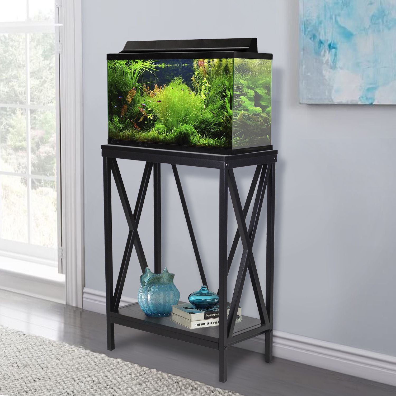 Aquatic Fundamentals Wood + Metal 10 Gallon Aquarium Stand