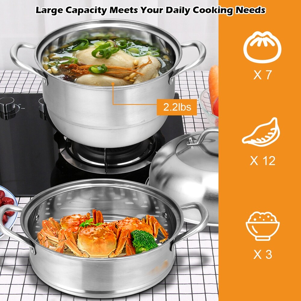 Costway 3 Tier 11 Inch Stainless Steel Steamer Set Cookware Pot