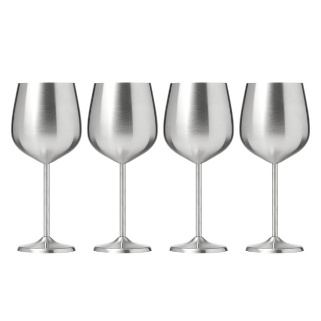 Cambridge Silversmiths Set Of 4 18oz Stainless Steel Wine Glasses Silver Finish