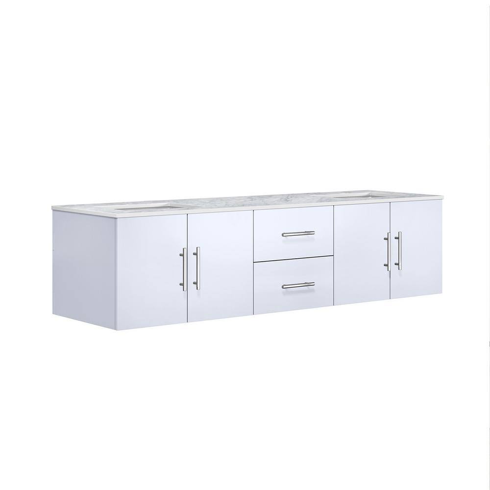 Lexora Geneva 72 in. W x 22 in. D Glossy White Double Bath Vanity and Carrara Marble Top LG192272DMDS000