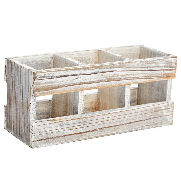 Juvale Rustic style Desk Pencil Holder With 3 Compartments Farmhouse Decor And Wooden Organizer For Office Accessories