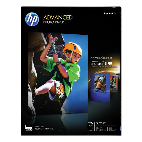 HP Advanced Photo Paper， 10.5 mil， 8.5 x 11， Glossy White， 50/Pack (Q7853A)