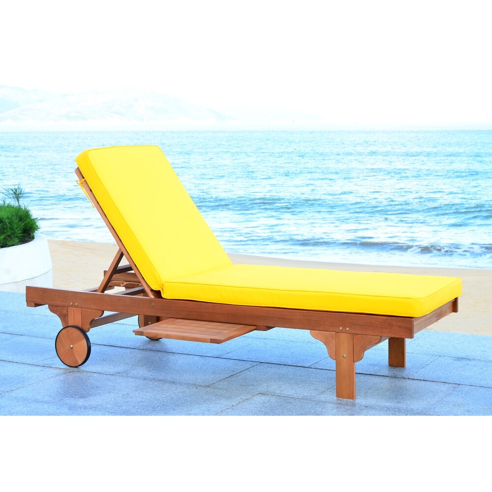 SAFAVIEH Outdoor Living Newport Brown/Yellow Cart Wheel Adjustable Chaise Lounge Chair   27.6\