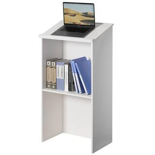 Basicwise 21.5 in. Rectangle White Wood Standing Desk Podium with Storage for Church School Office or Home QI004421.WT