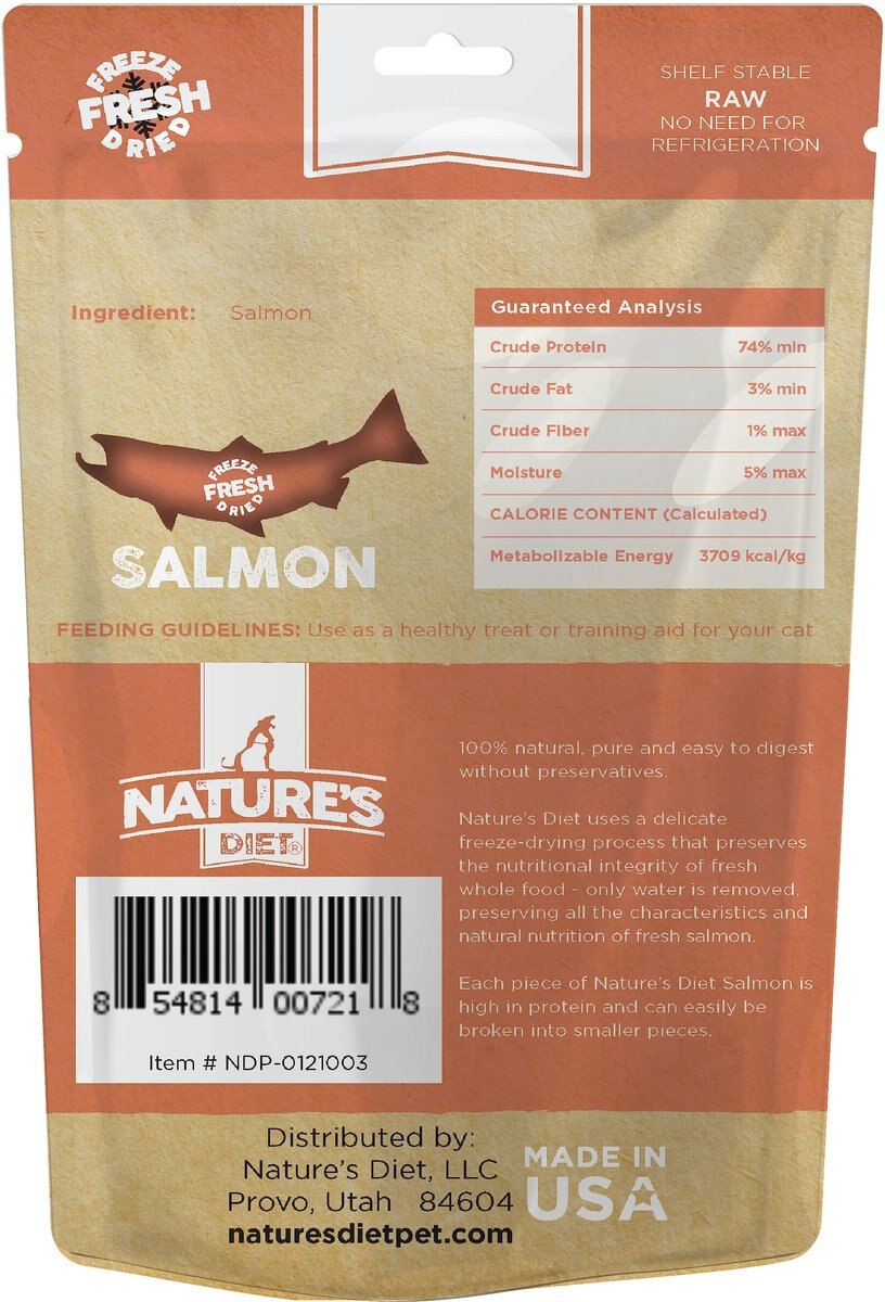 Nature's Diet Salmon Raw Freeze-Dried Cat Treats， 1-oz pouch