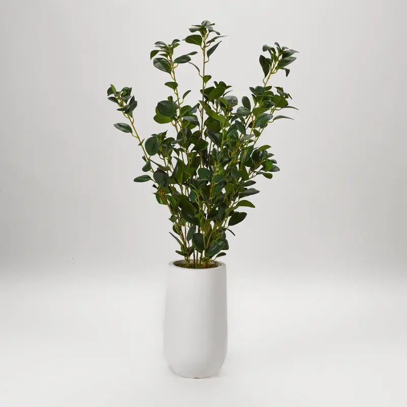 Green Faux Ficus Tree Arrangement in White Planter