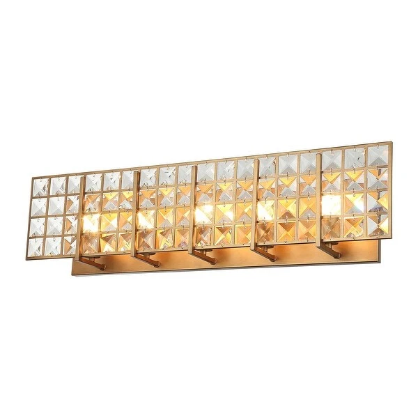 Modern Brass 5-Light Crystal Bath Vanity Lighting Wall Sconce