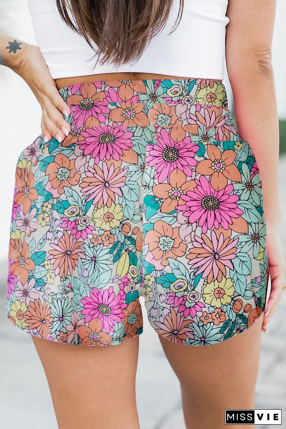 Print High Waisted Athletic Shorts