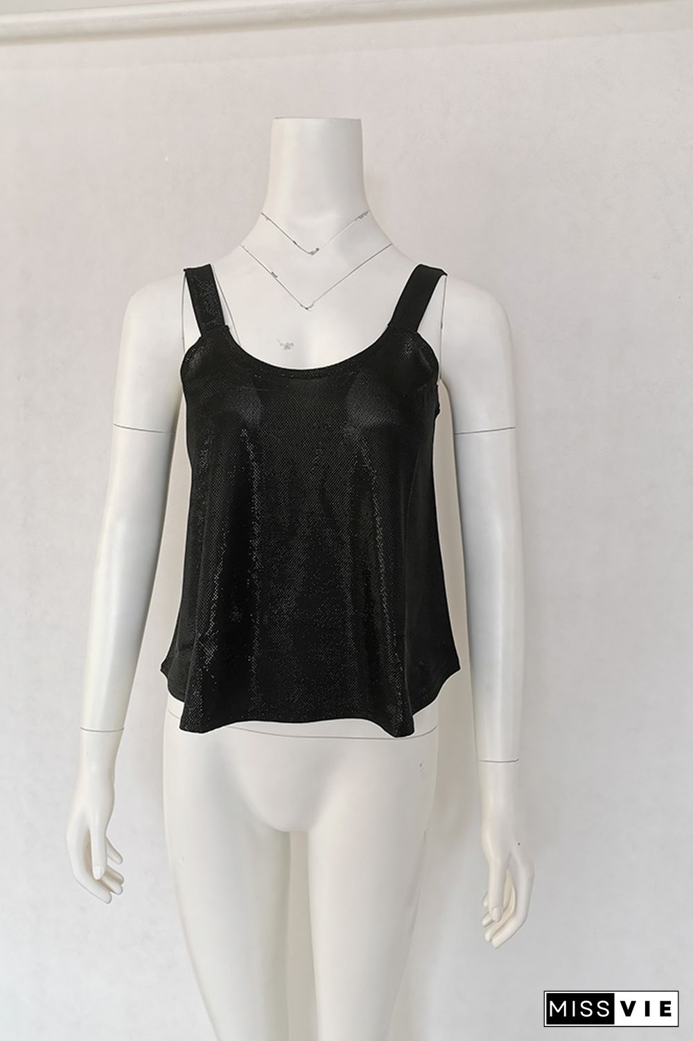 Sequin Glitter Sleeveless Plain Tank Top