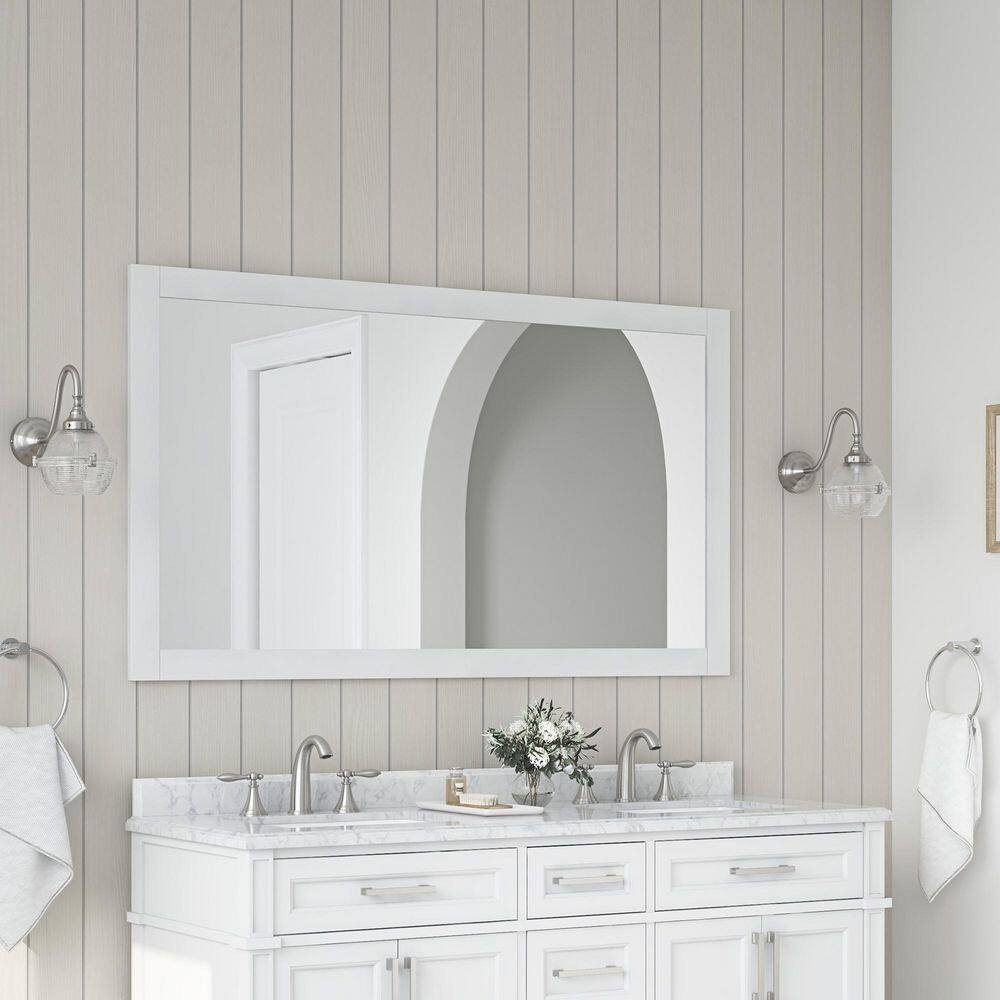 Home Decorators Collection Caville 60 in. W x 32 in. H Rectangular Framed Wall Mount Bathroom Vanity Mirror in White Caville BMR-W