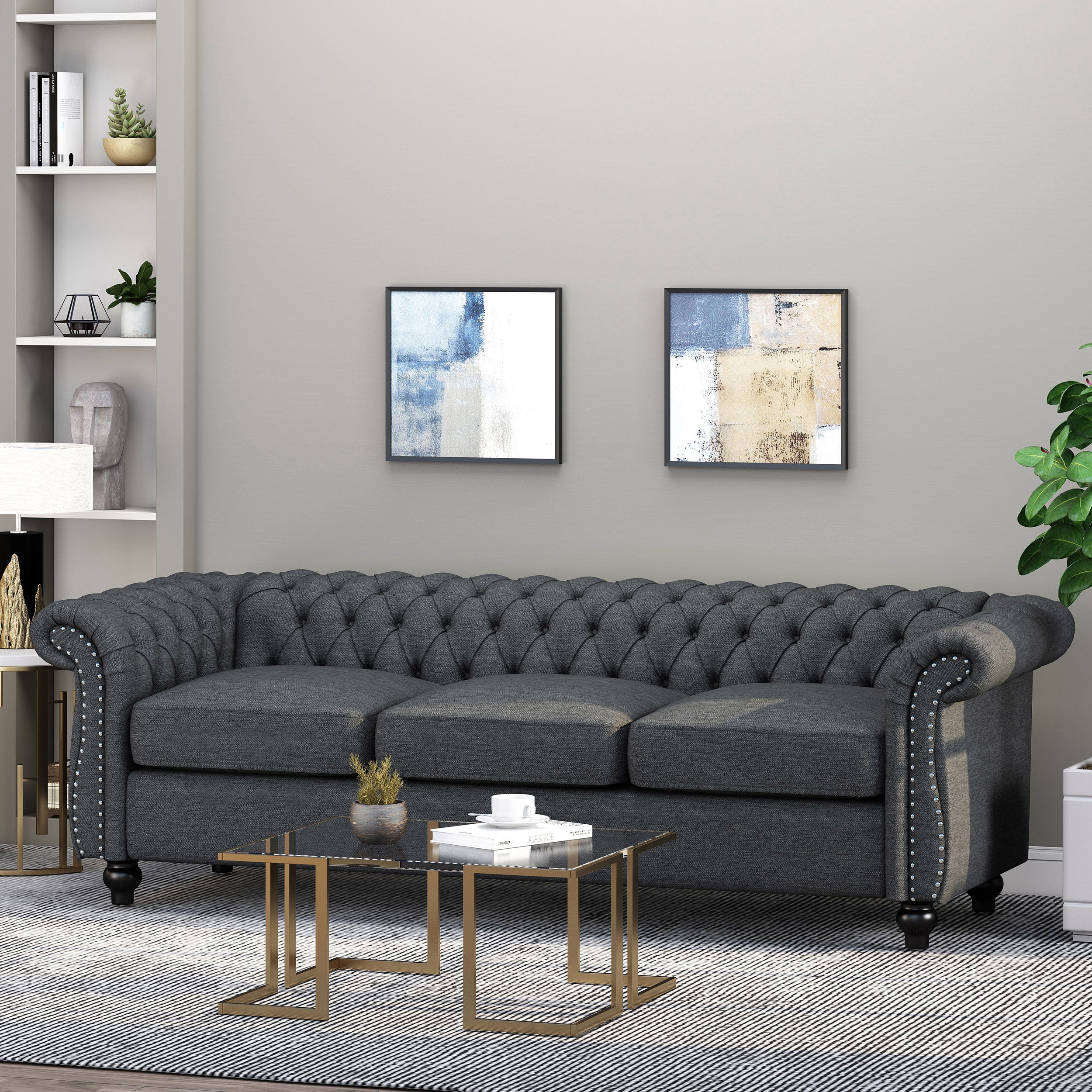 Adetokunbo Tufted Chesterfield Fabric 3 Seater Sofa