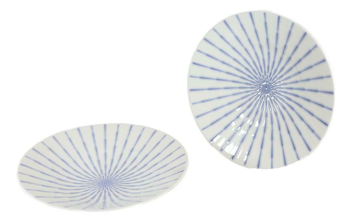 1 Japanese White and Blue Focus Glazed Ceramic Shallow Bowls Pack Of 2 EBR02