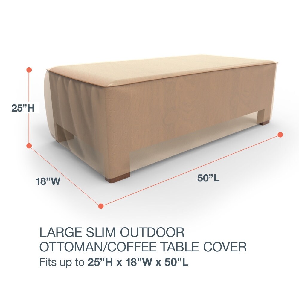 Budge Sedona Tan Outdoor Slim Patio Ottoman Coffee Table Cover Multiple Sizes