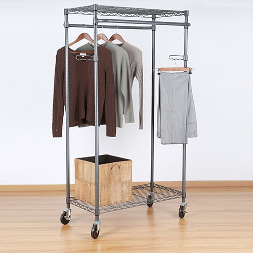 Better Homes & Gardens Double Hanging Garment Rack, 38.2in Wx 23.6in Dx 66.1in H, Gunmetal Finish, Gray