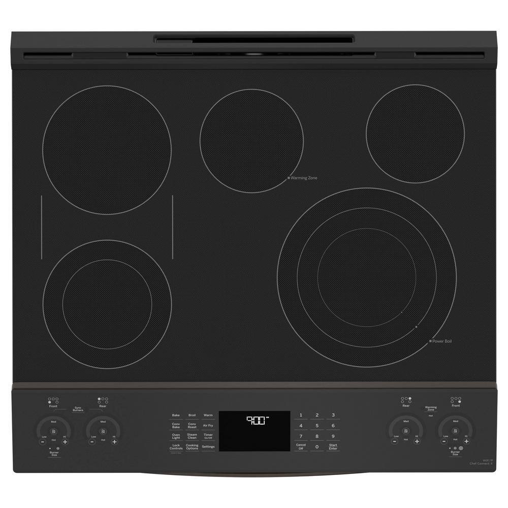 GE Profile 30 in. 5.3 cu. ft. Slide-In Electric Range in Black Stainless with True Convection Air Fry Cooking PSS93BPTS