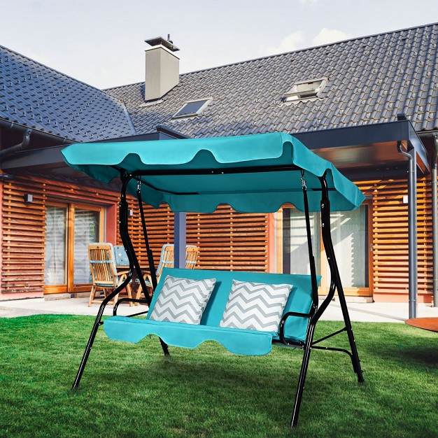 Costway Patio 3 Seats Canopy Swing Glider Hammock Cushioned Steel Frame Outdoor