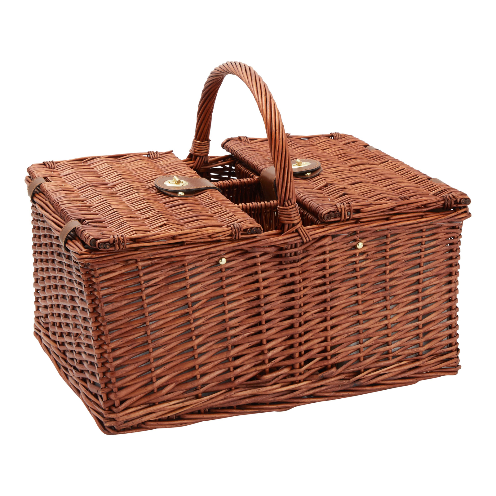 4 Person Wicker Picnic Basket Set with Utensils， Glasses， and Insulated Cooler Bag， Camping Essentials Outdoor Tableware for Family Gatherings