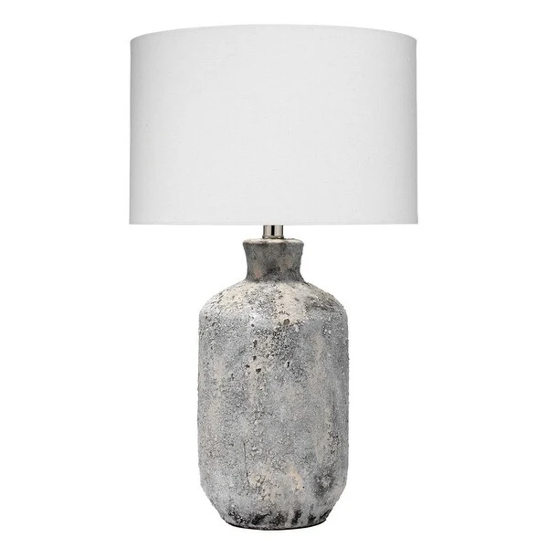 Ceramic Table Lamp with Textured Finish， White and Gray