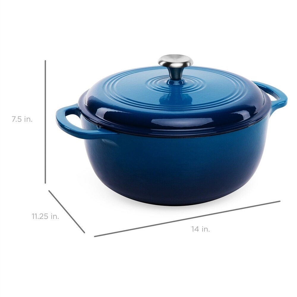 6 Quart Large Blue Enamel Cast Iron Dutch Oven Kitchen Cookware