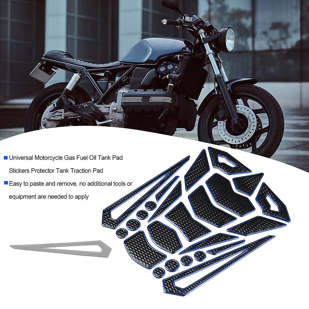 Universal Motorcycle Gas Fuel Oil Tank Pad Stickers Protector Tank Traction Pad(blue Edge)