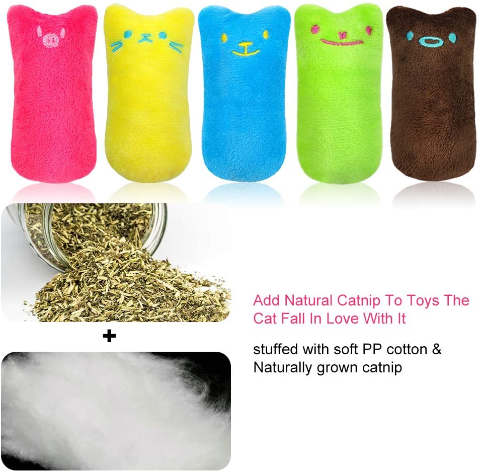 Legendog 5Pcs Cat Chew Toy Bite Resistant Catnip Toys for Cats，Catnip Filled Cartoon Mice Cat Teething Chew Toy