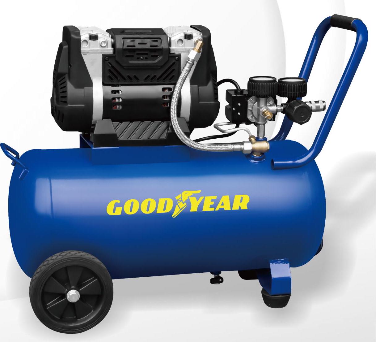 Goodyear. 8 Gallon Quiet. Oil-Free Horizontal Air Compressor. Portable with Handle and Wheels