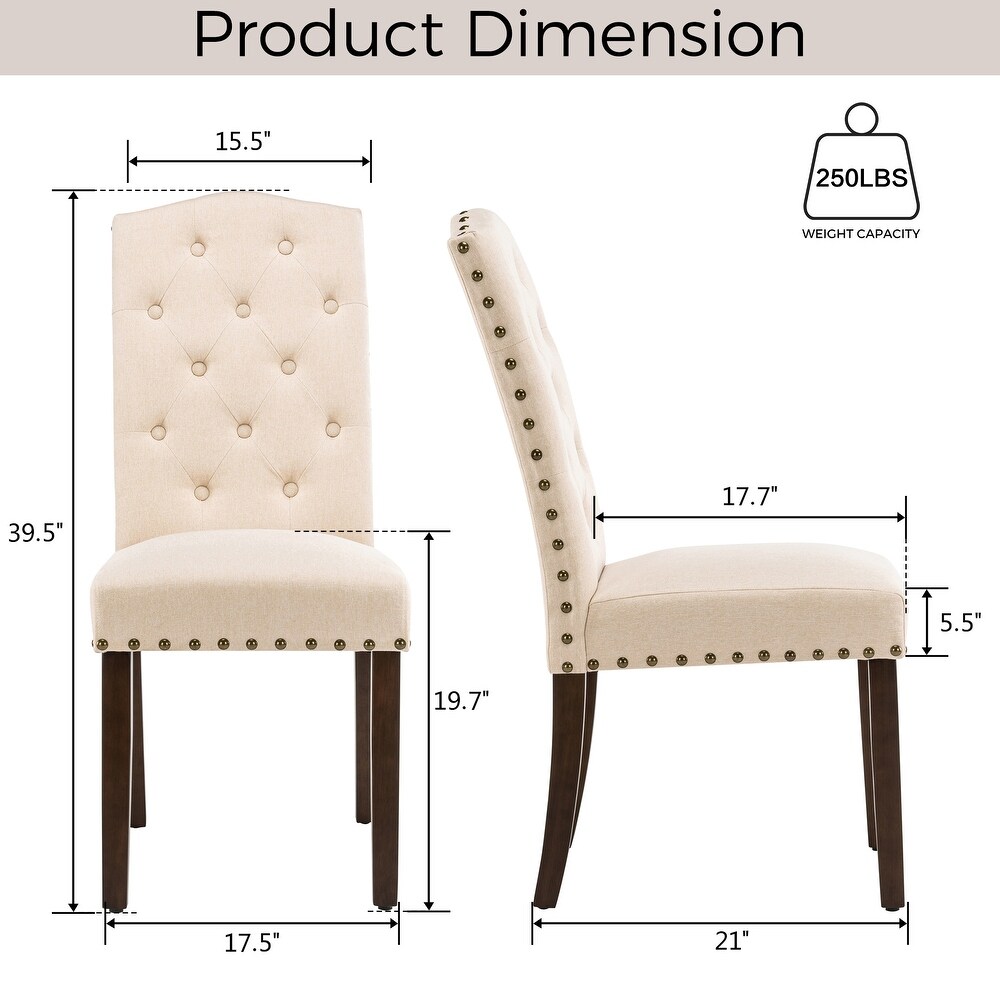 Fabric Upholstered Tufted Dining Chairs with Nailhead Trim Set of 4