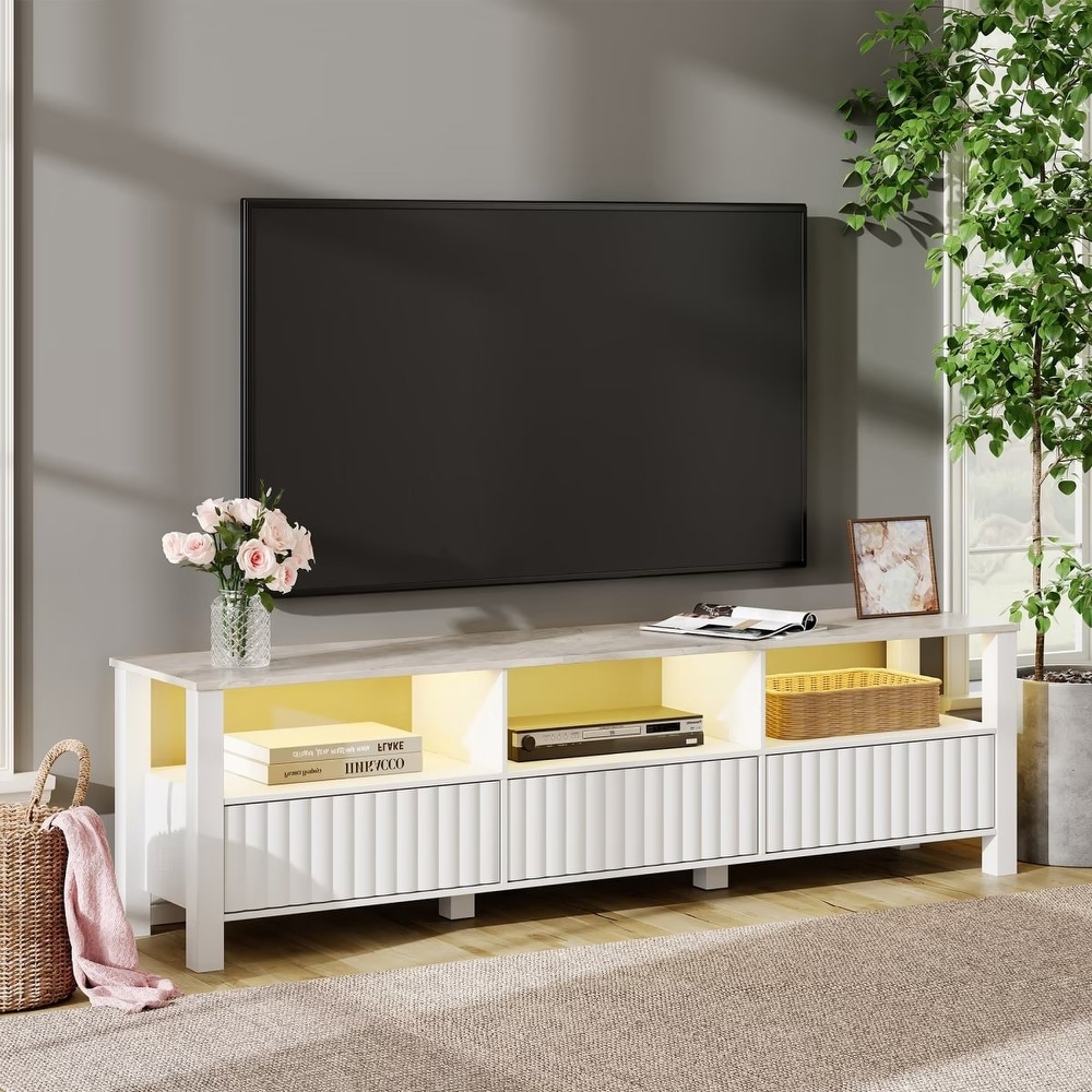 White TV Stand for 65 100 Inch TV with LED Light  Modern TV Console