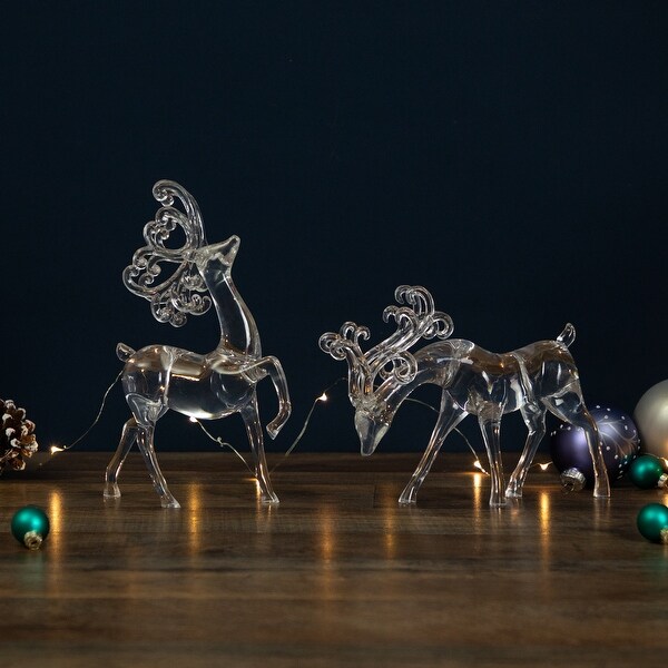 Set of 2 Clear Standing Reindeer Christmas Figurines 9.25Inch