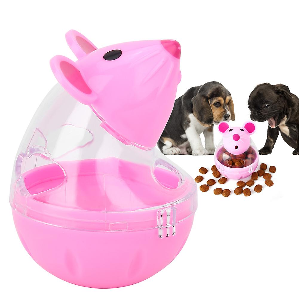 Pet Cat Dog Leakage Feeder Slow Food Dispenser Mice Tumbler Design Ball Toy(pink)