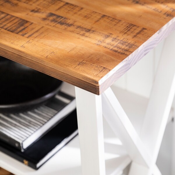 Solid Wood Storage Console Table， White/Reclaimed Barnwood