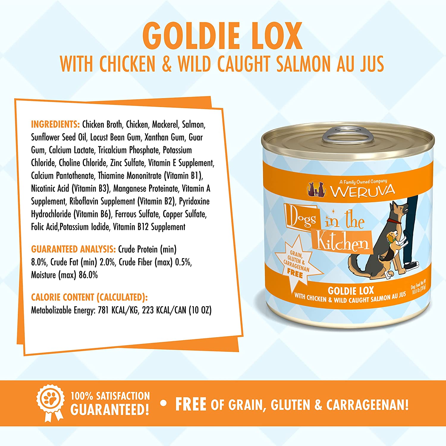 Weruva Dogs in the Kitchen Goldie Lox with Chicken and Wild Caught Salmon Au Jus Grain-Free Canned Dog Food 10-oz can case of 12