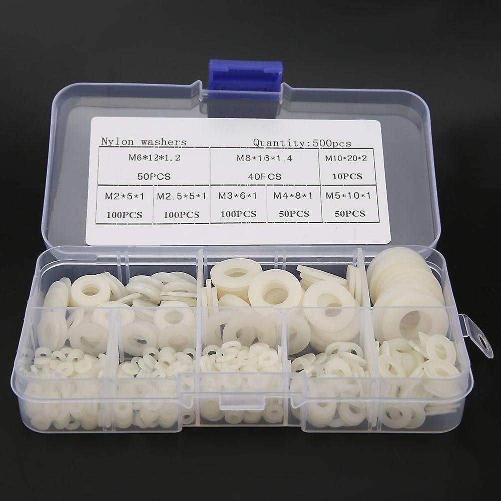 500 Pcs Black/white Nylon Flat Washers Assortment Kit 8 Sizes - M2 M2.5 M3 M4 M5 M6 M8 M10 [500pcs ]