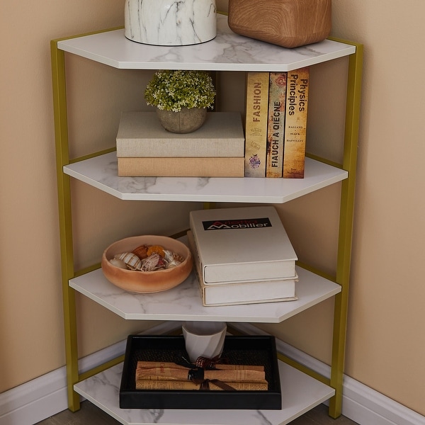 VECELO Polygonal Corner Side Table with 4-Tier Storage Shelves