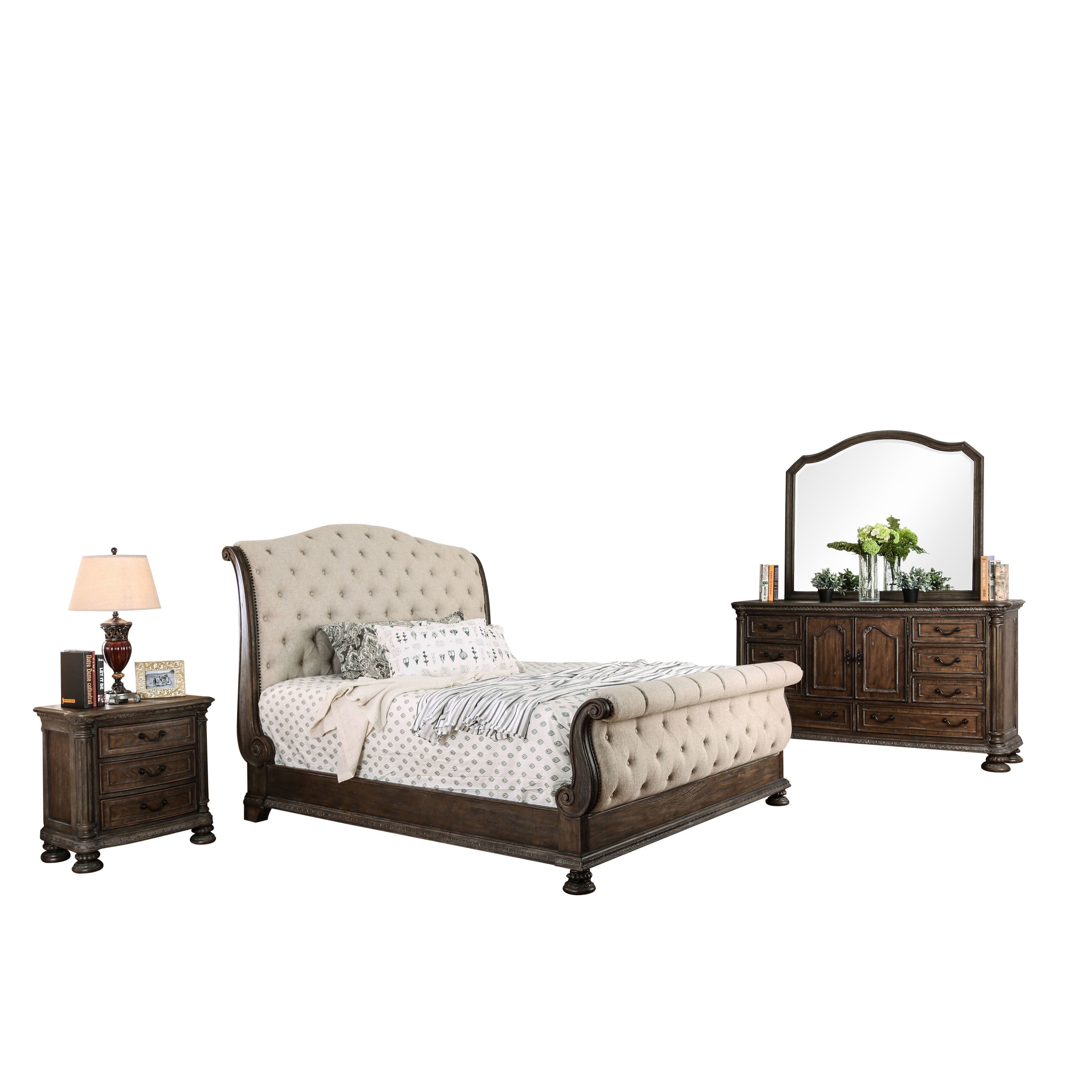 Furniture of America Brev Traditional Brown Fabric 4-piece Bedroom Set - - 16805732