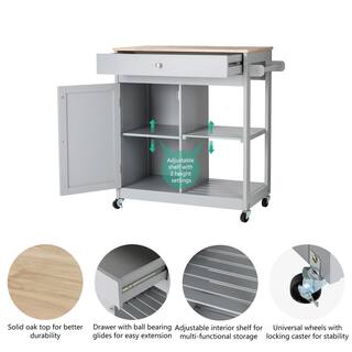 Glitzhome 34.25 in.H Gray Wooden Basic Kitchen Island with 1 Drawer+1 Door+2 Tier 2000800010