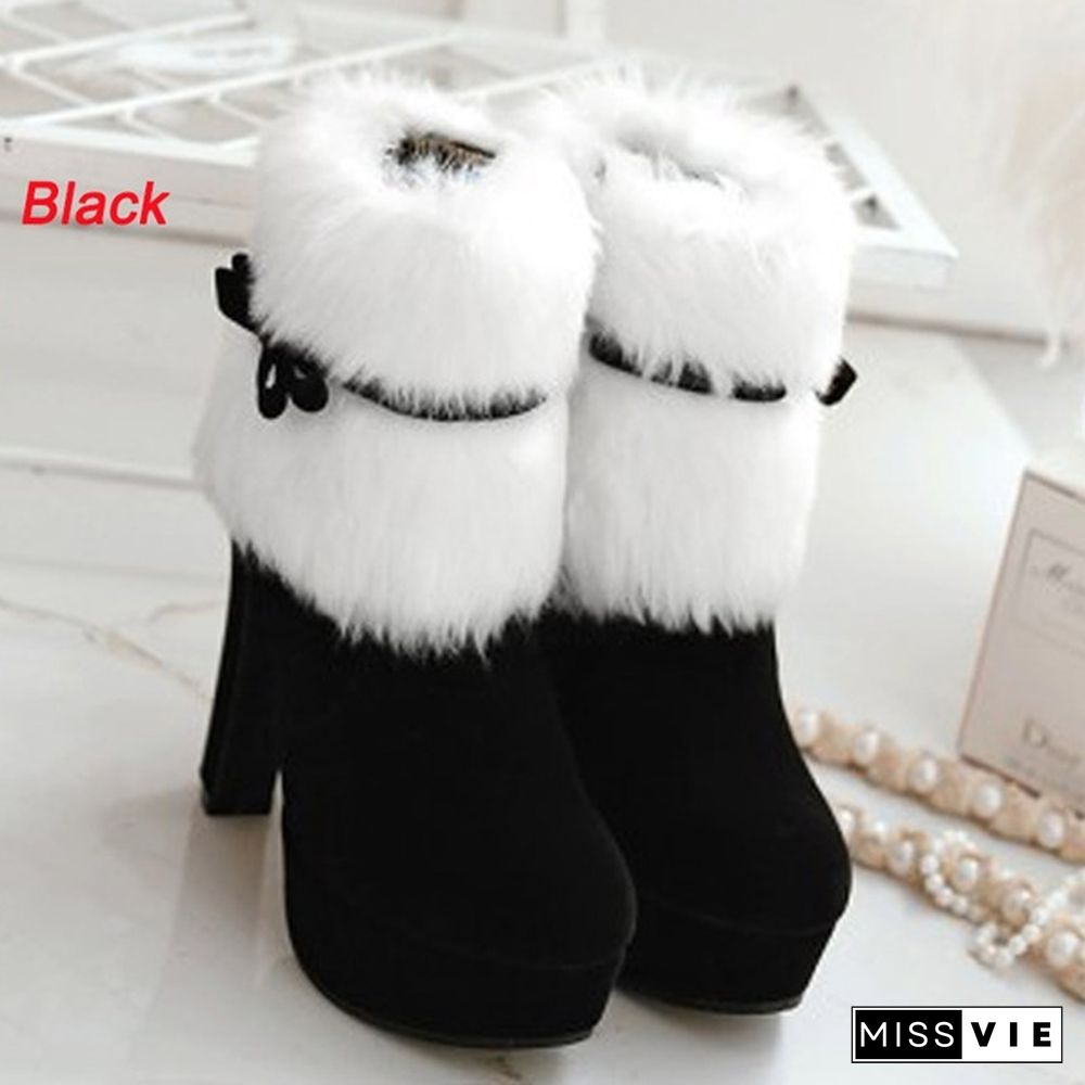 Women Casual Classic Shoes Christmas Boots Black Ankle Boots Faux Fur Party Boots Red Wedding Boots Heels Boots