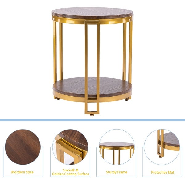 End tables for living room，Round End Table，Round Side Table with Metal Frame